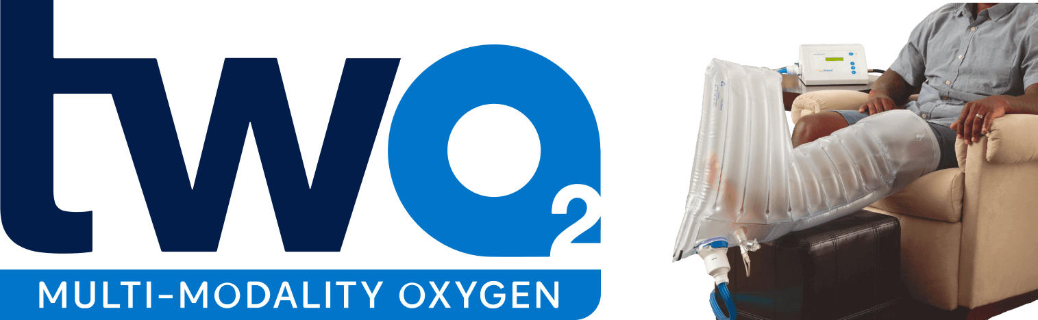 TWO2 topical wound oxygen therapy logo with seated leg